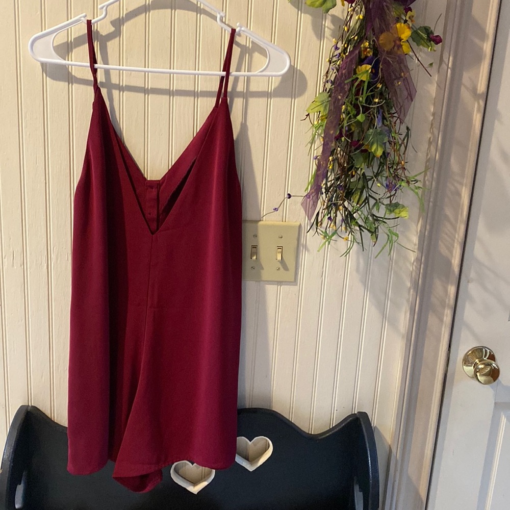 Burgundy spaghetti strap romper